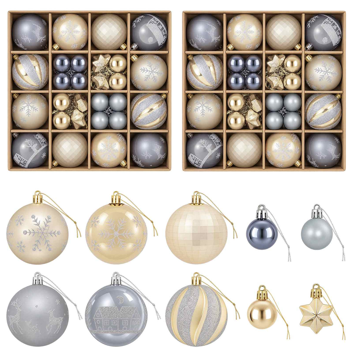 Christmas Ball Set 88 pcs Gold and Grey Ø 6 cm Plastic