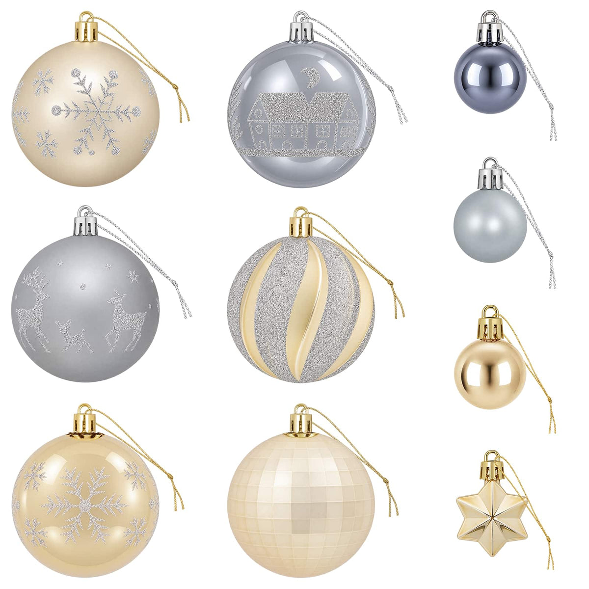 Christmas Ball Set 88 pcs Gold and Grey Ø 6 cm Plastic