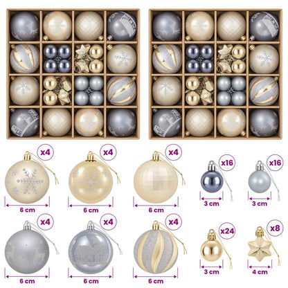 Christmas Ball Set 88 pcs Gold and Grey Ø 6 cm Plastic