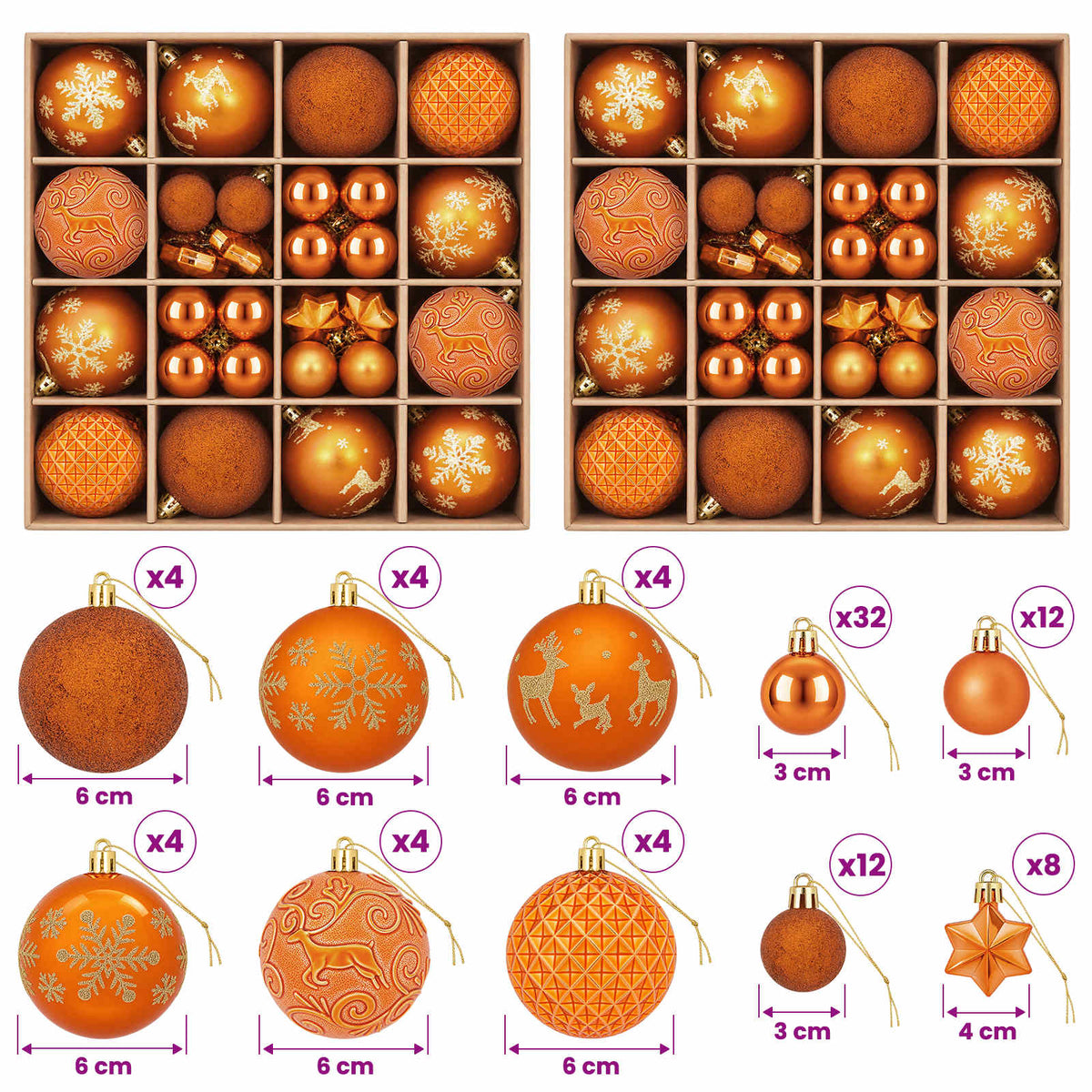 Christmas Ball Set 88 pcs Bronze Ø 6 cm Plastic