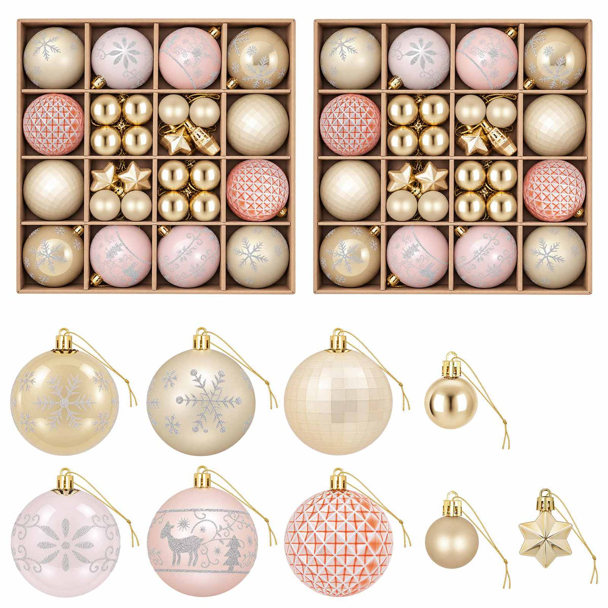 Christmas Ball Set 88 pcs Rose Gold and Gold Ø 6 cm Plastic