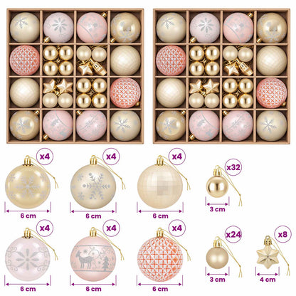 Christmas Ball Set 88 pcs Rose Gold and Gold Ø 6 cm Plastic