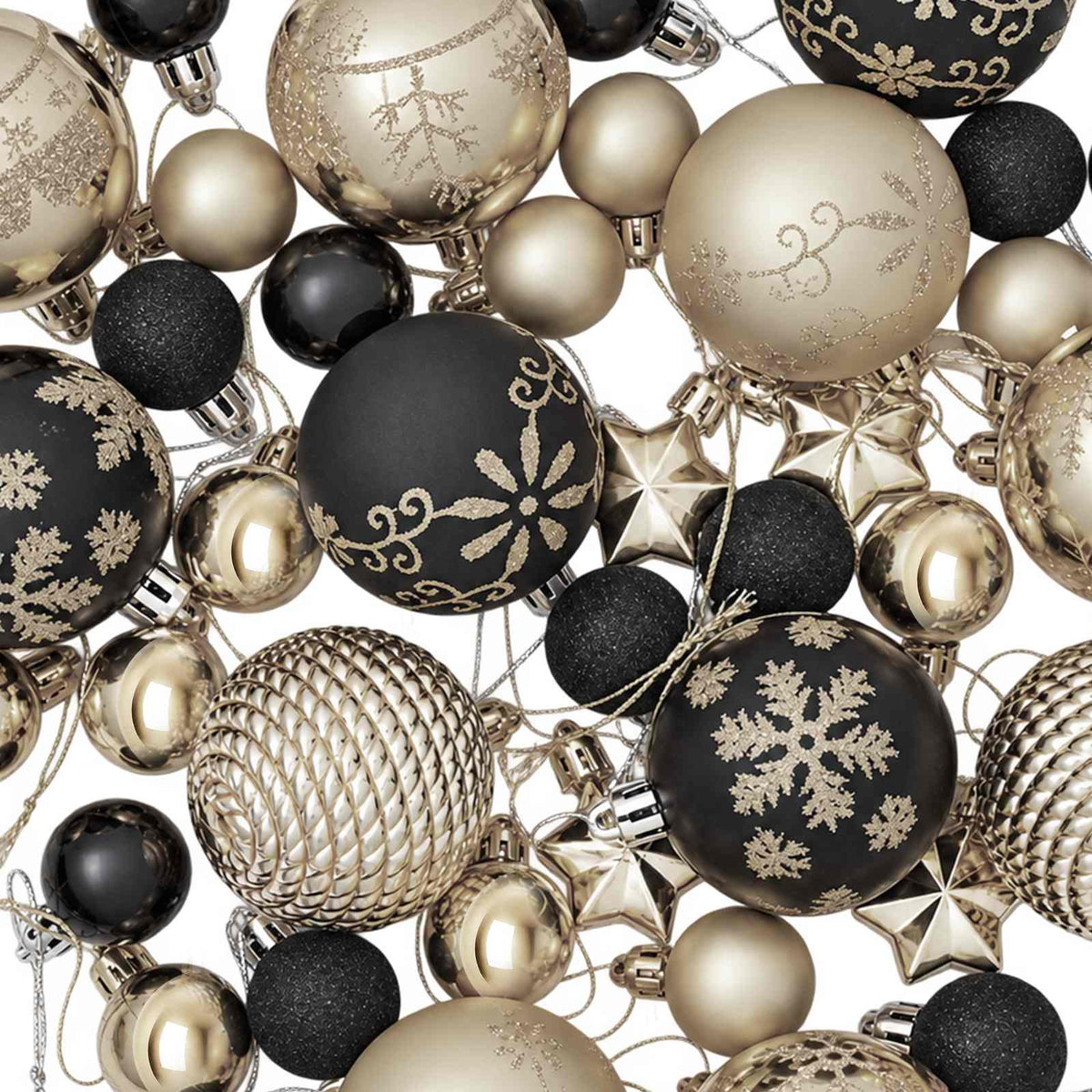 Christmas Ball Set 88 pcs Black and Gold Ø 6 cm Plastic