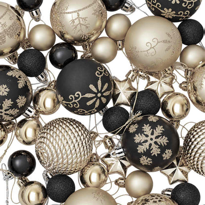 Christmas Ball Set 88 pcs Black and Gold Ø 6 cm Plastic