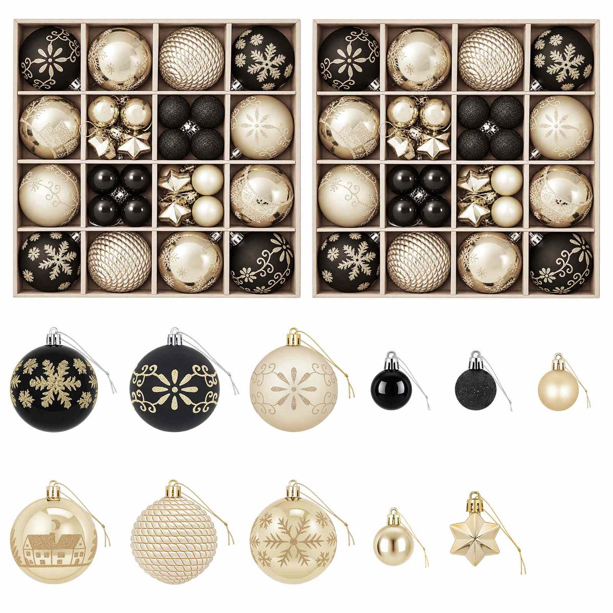 Christmas Ball Set 88 pcs Black and Gold Ø 6 cm Plastic