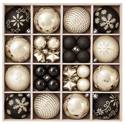 Christmas Ball Set 88 pcs Black and Gold Ø 6 cm Plastic