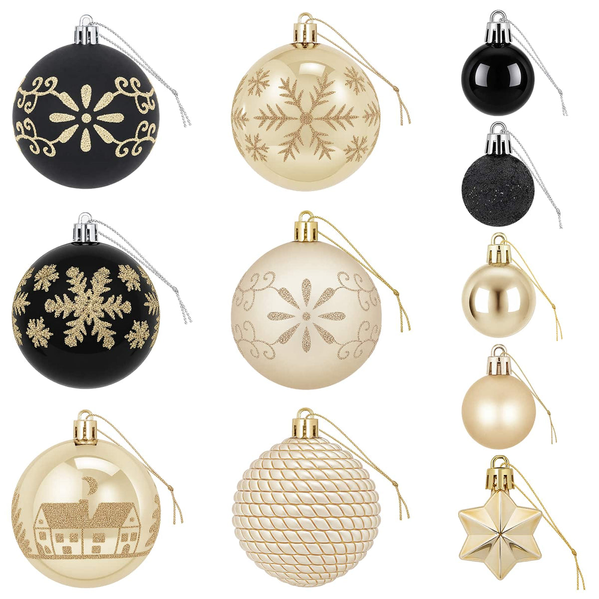 Christmas Ball Set 88 pcs Black and Gold Ø 6 cm Plastic