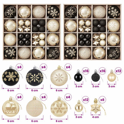 Christmas Ball Set 88 pcs Black and Gold Ø 6 cm Plastic