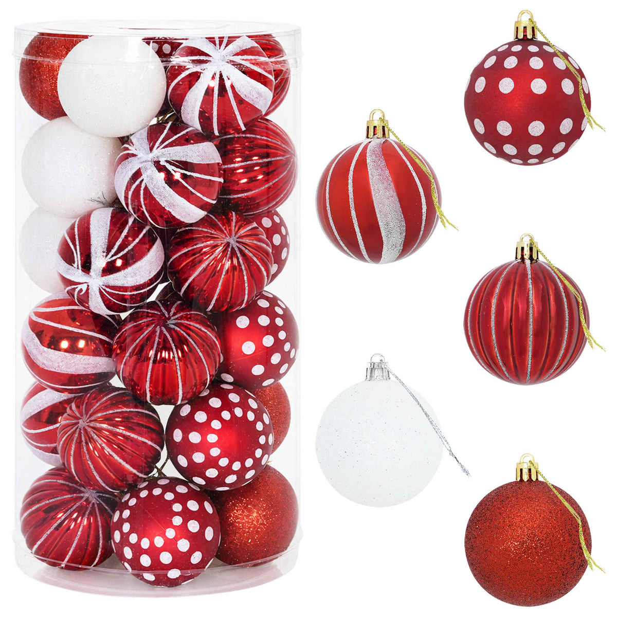 Christmas Ball Set 30 pcs Red and White Ø 6 cm Plastic