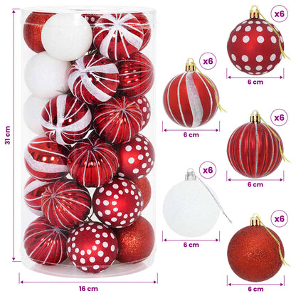 Christmas Ball Set 30 pcs Red and White Ø 6 cm Plastic