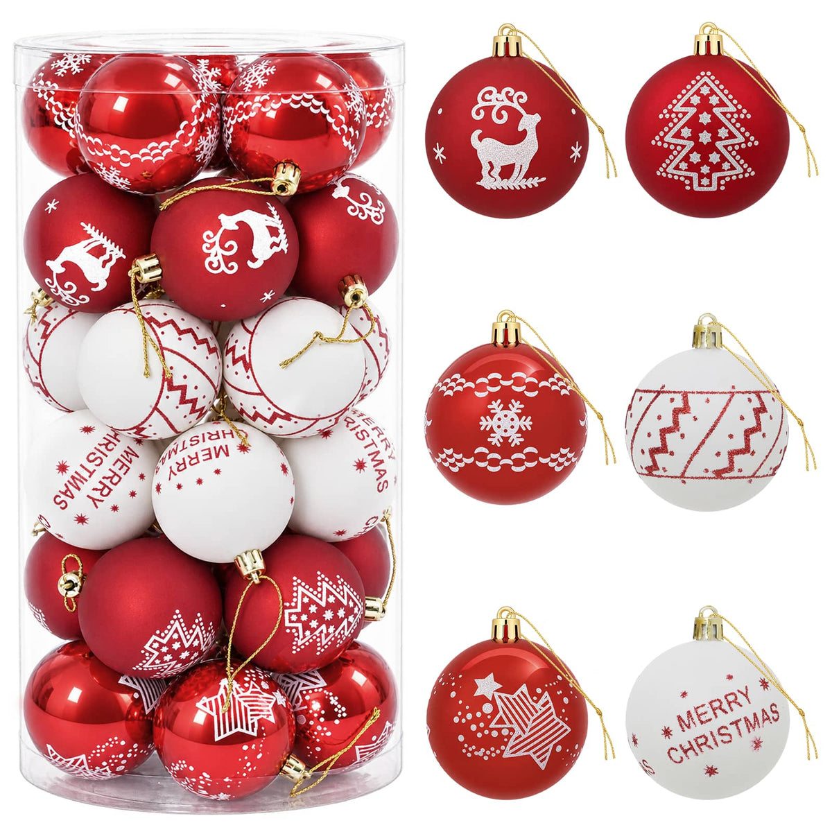 Christmas Ball Set 30 pcs Red and White Ø 6 cm Plastic