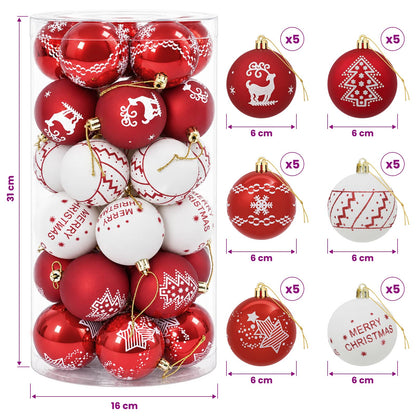 Christmas Ball Set 30 pcs Red and White Ø 6 cm Plastic