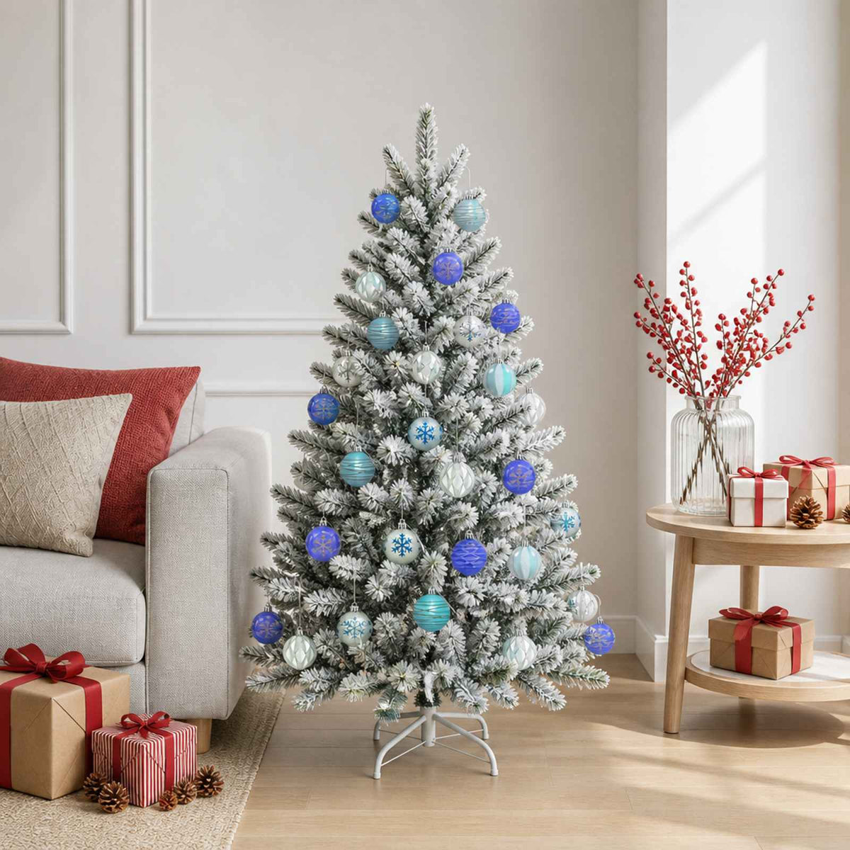 Christmas Ball Set 30 pcs Silver, Blue and Turquoise Ø 6 cm
