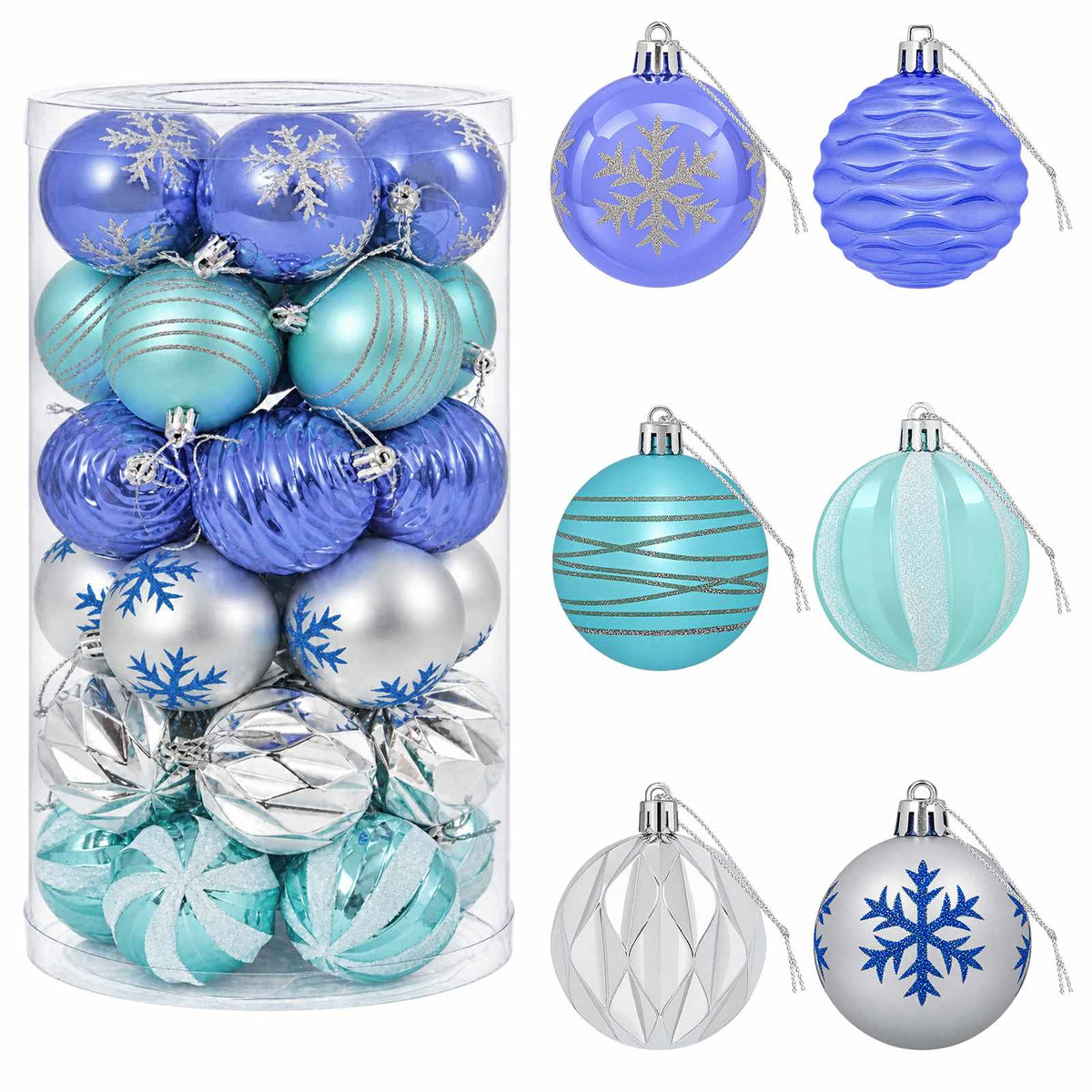 Christmas Ball Set 30 pcs Silver, Blue and Turquoise Ø 6 cm