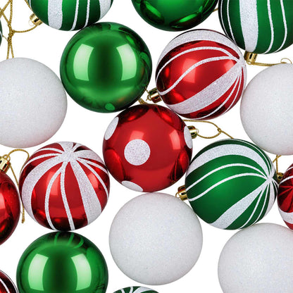 Christmas Ball Set 30 pcs White, Red and Green Ø 6 cm Plastic