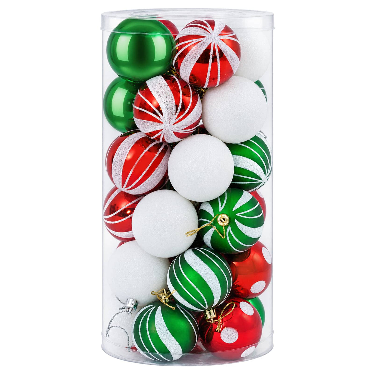 Christmas Ball Set 30 pcs White, Red and Green Ø 6 cm Plastic
