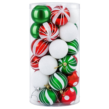 Christmas Ball Set 30 pcs White, Red and Green Ø 6 cm Plastic