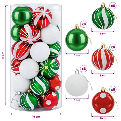 Christmas Ball Set 30 pcs White, Red and Green Ø 6 cm Plastic