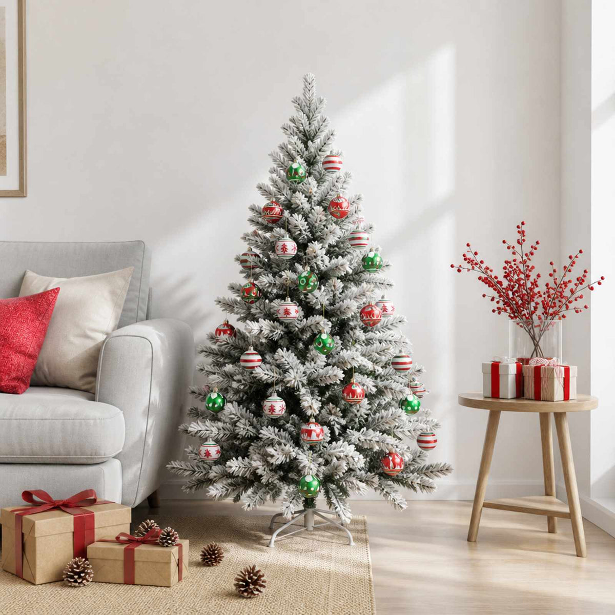 Christmas Ball Set 30 pcs White, Red and Green Ø 6 cm Plastic