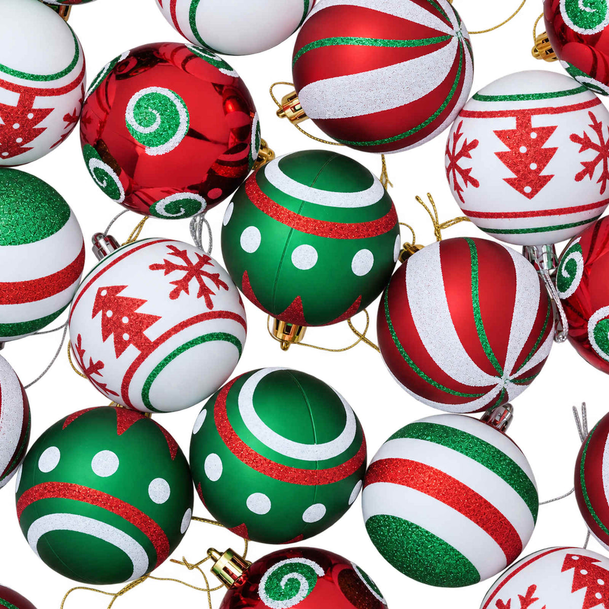 Christmas Ball Set 30 pcs White, Red and Green Ø 6 cm Plastic