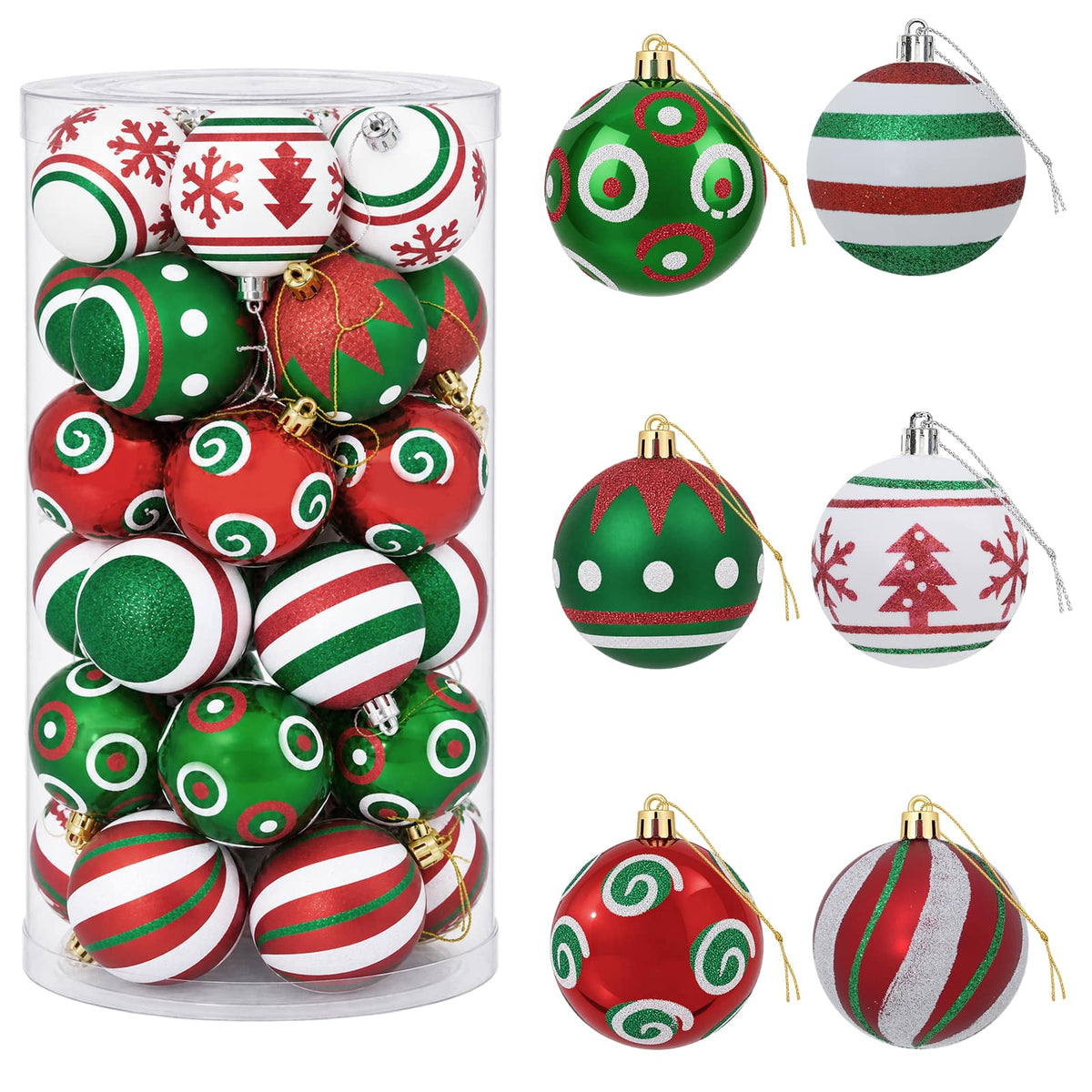 Christmas Ball Set 30 pcs White, Red and Green Ø 6 cm Plastic
