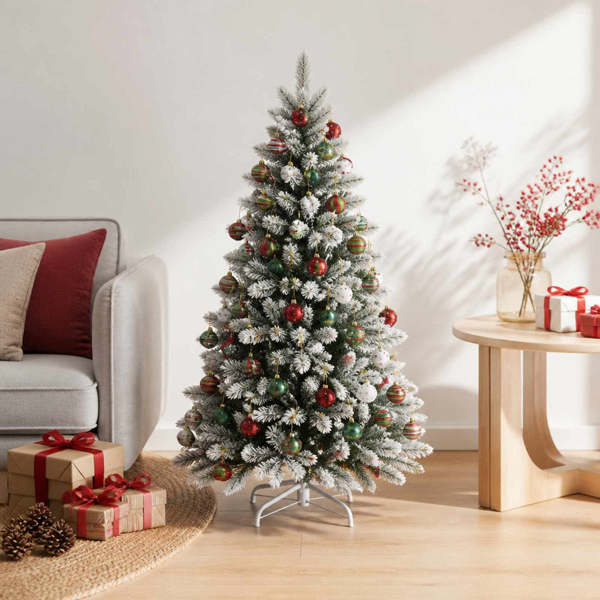 Christmas Ball Set 30 pcs White, Red and Light Green Ø 6 cm