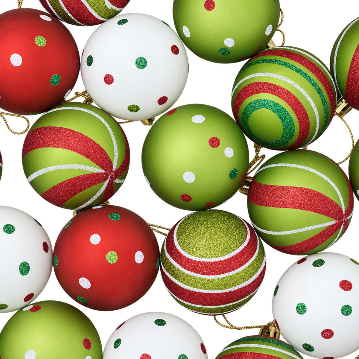 Christmas Ball Set 30 pcs White, Red and Light Green Ø 6 cm