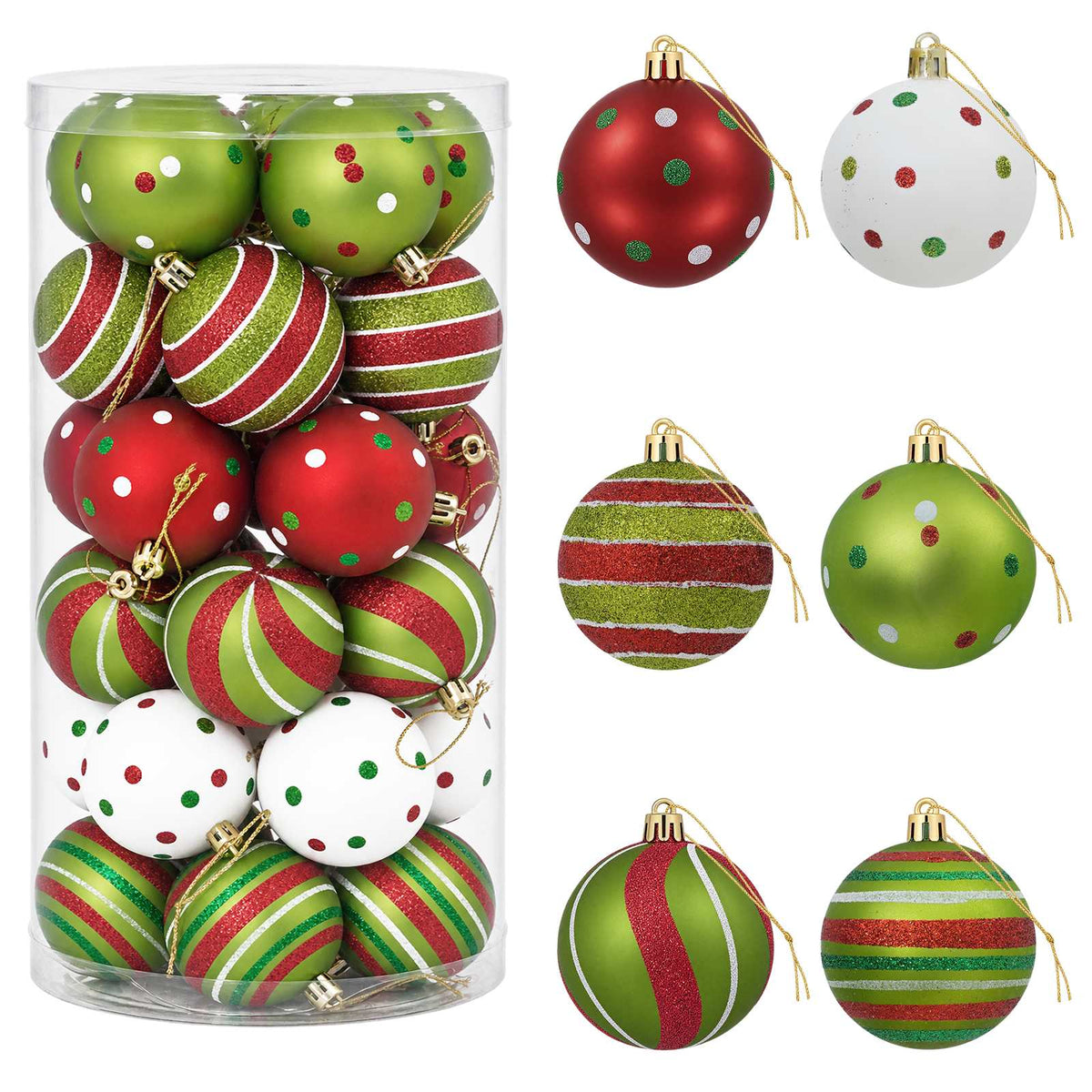 Christmas Ball Set 30 pcs White, Red and Light Green Ø 6 cm