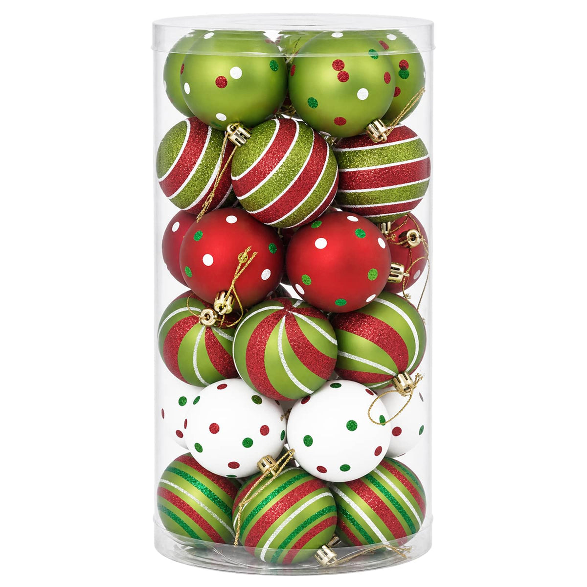 Christmas Ball Set 30 pcs White, Red and Light Green Ø 6 cm
