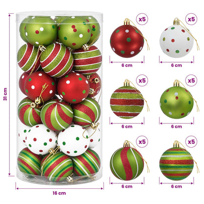 Christmas Ball Set 30 pcs White, Red and Light Green Ø 6 cm