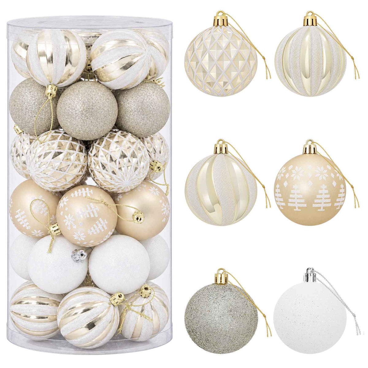 Christmas Ball Set 30 pcs Gold and White Ø 6 cm Plastic