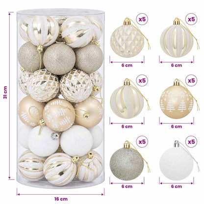 Christmas Ball Set 30 pcs Gold and White Ø 6 cm Plastic