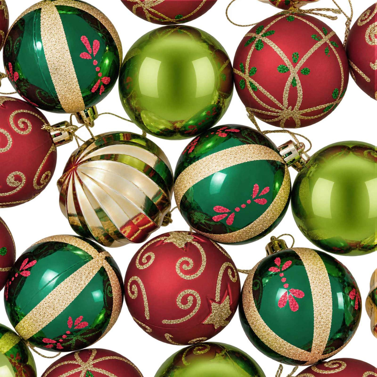 Christmas Ball Set 30 pcs Red, Green and Gold Ø 6 cm Plastic