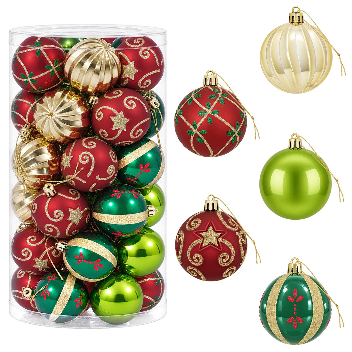 Christmas Ball Set 30 pcs Red, Green and Gold Ø 6 cm Plastic
