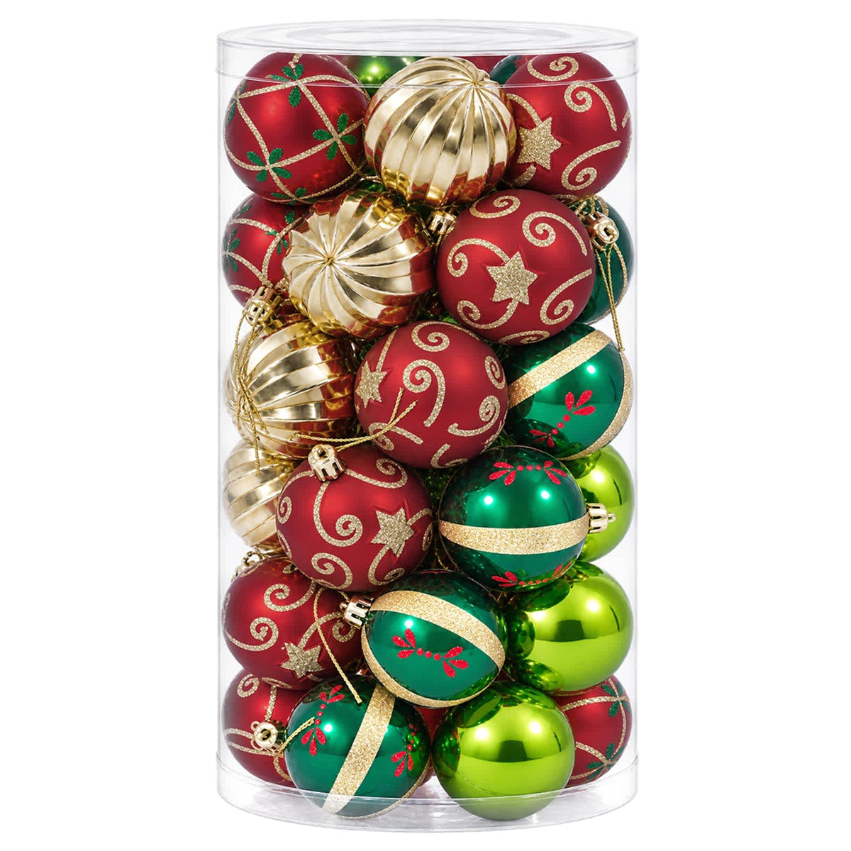 Christmas Ball Set 30 pcs Red, Green and Gold Ø 6 cm Plastic