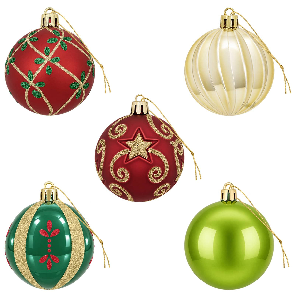 Christmas Ball Set 30 pcs Red, Green and Gold Ø 6 cm Plastic