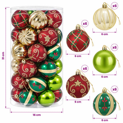 Christmas Ball Set 30 pcs Red, Green and Gold Ø 6 cm Plastic