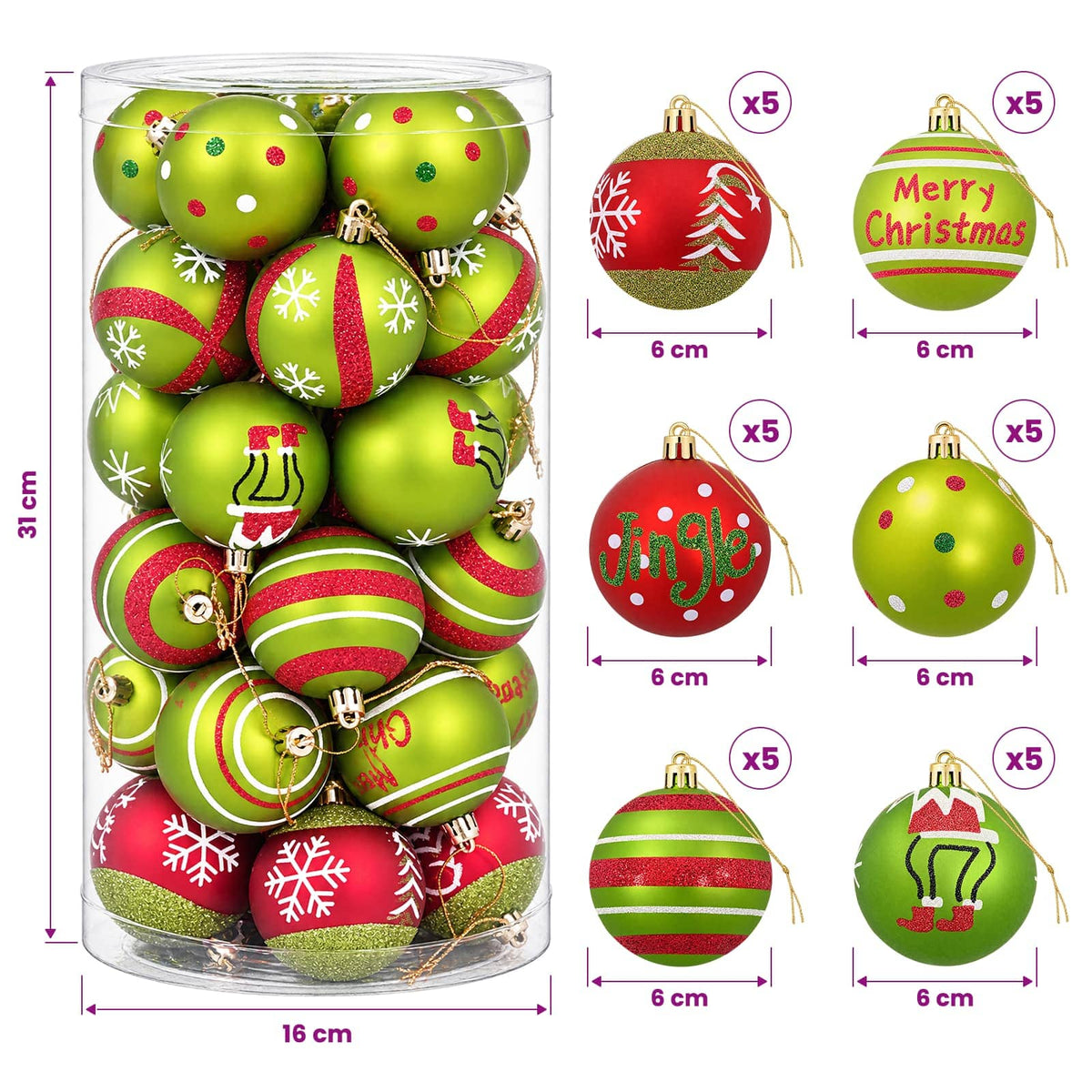 Christmas Ball Set 30 pcs Light Green Ø 6 cm Plastic