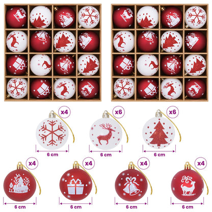Christmas Ball Set 32 pcs Red and White Ø 6 cm Plastic