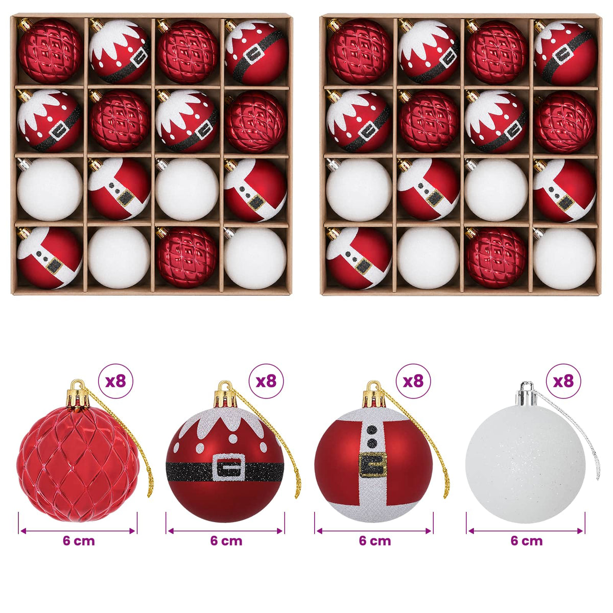 Christmas Ball Set 32 pcs Red and White Ø 6 cm Plastic