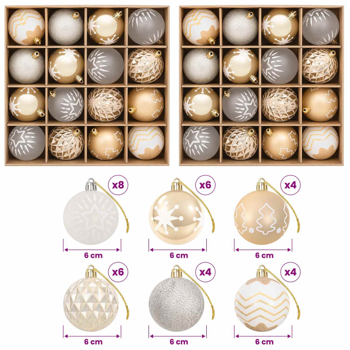 Christmas Ball Set 32 pcs Gold Transparent and White Ø 6 cm