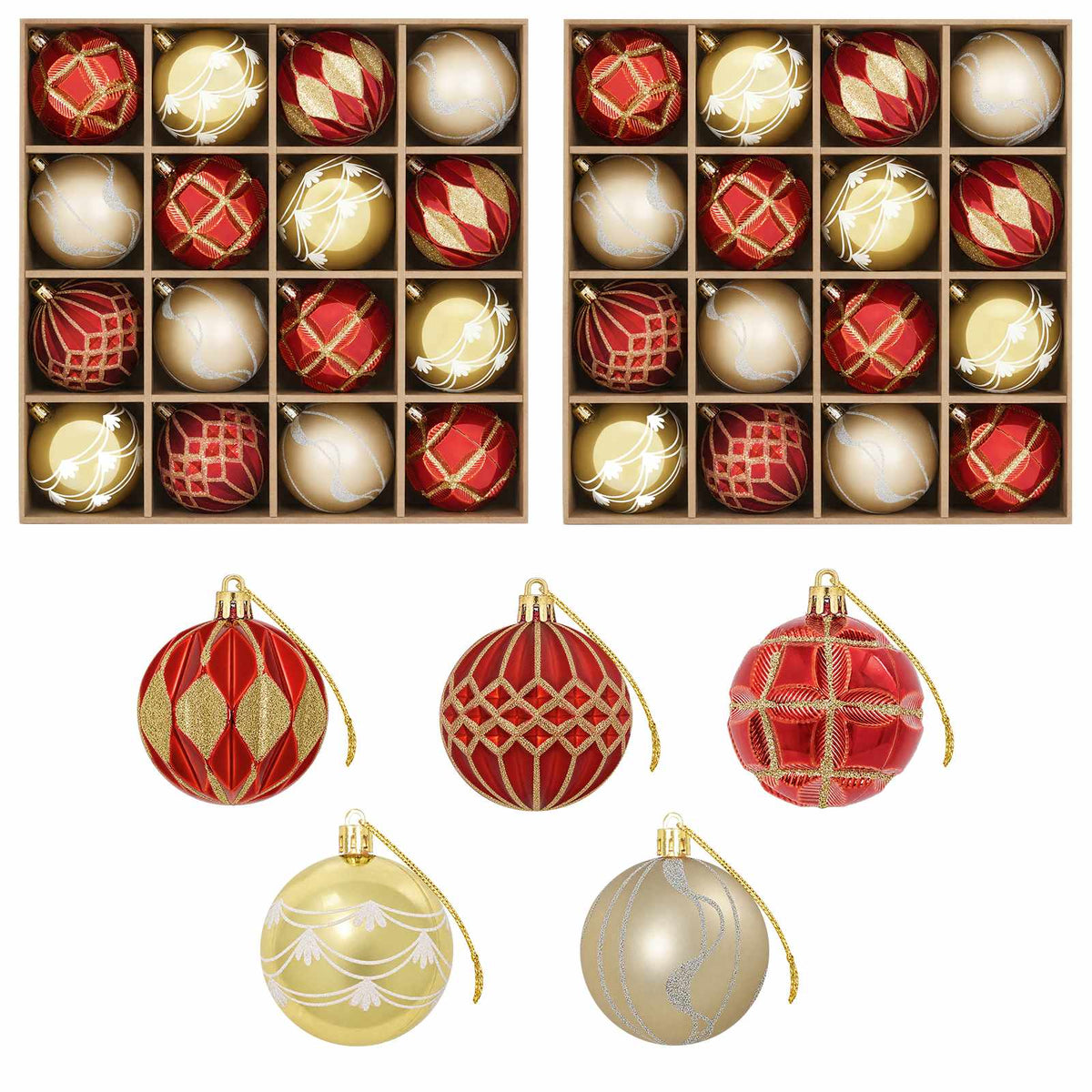 Christmas Ball Set 32 pcs Gold and Red Ø 6 cm Plastic