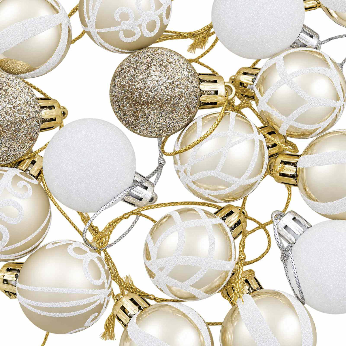 Christmas Ball Set 72 pcs Champagne and White Ø 3 cm Plastic