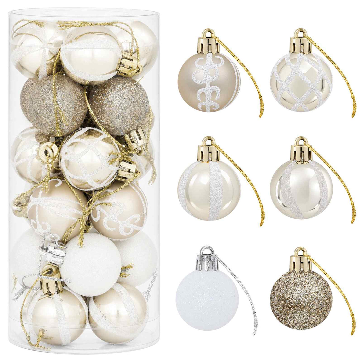 Christmas Ball Set 72 pcs Champagne and White Ø 3 cm Plastic