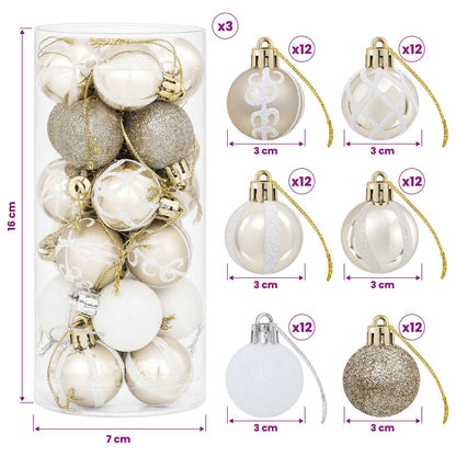 Christmas Ball Set 72 pcs Champagne and White Ø 3 cm Plastic