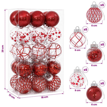 Christmas Ball Set 30 pcs Red Ø 6 cm PET