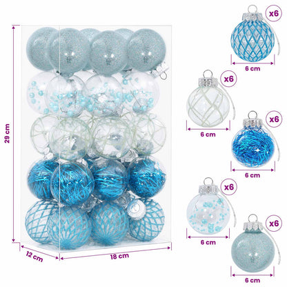 Christmas Ball Set 30 pcs Blue Ø 6 cm PET
