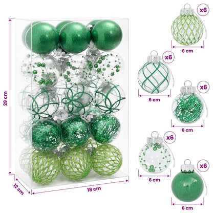 Christmas Ball Set 30 pcs Green Ø 6 cm PET