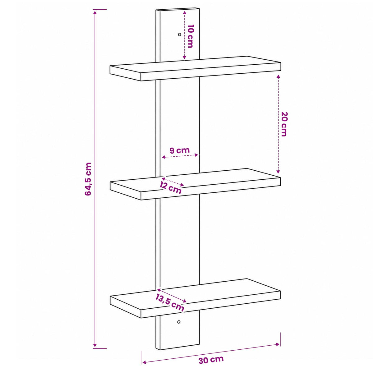 Wall Shelf White 30 x 13.5 x 64.5 cm Engineered Wood