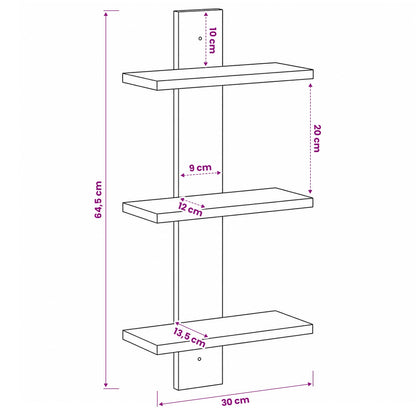 Wall Shelf Black Oak 30 x 13.5 x 64.5 cm Engineered Wood